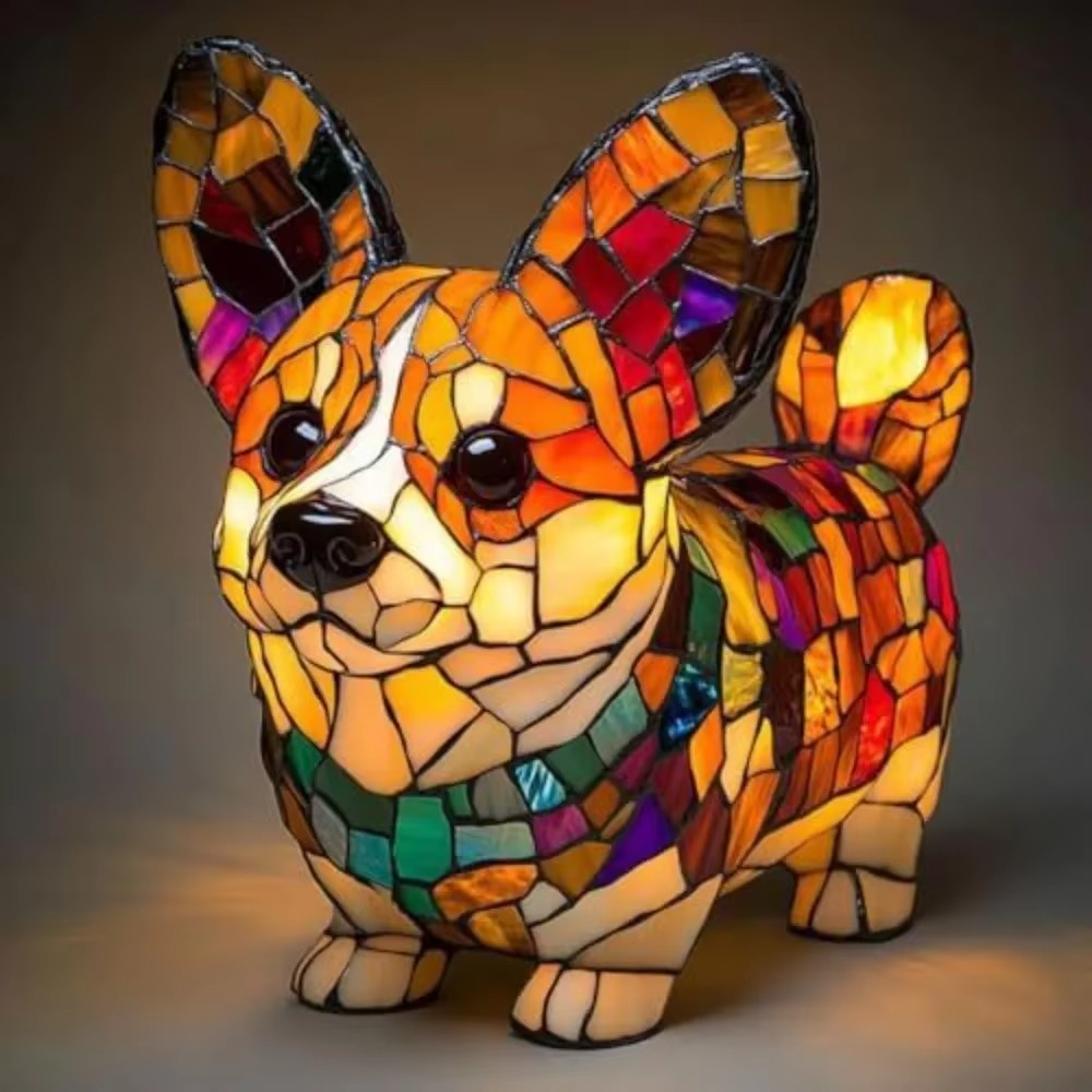 Hund Buntglas Katze Moderne Tischlampe