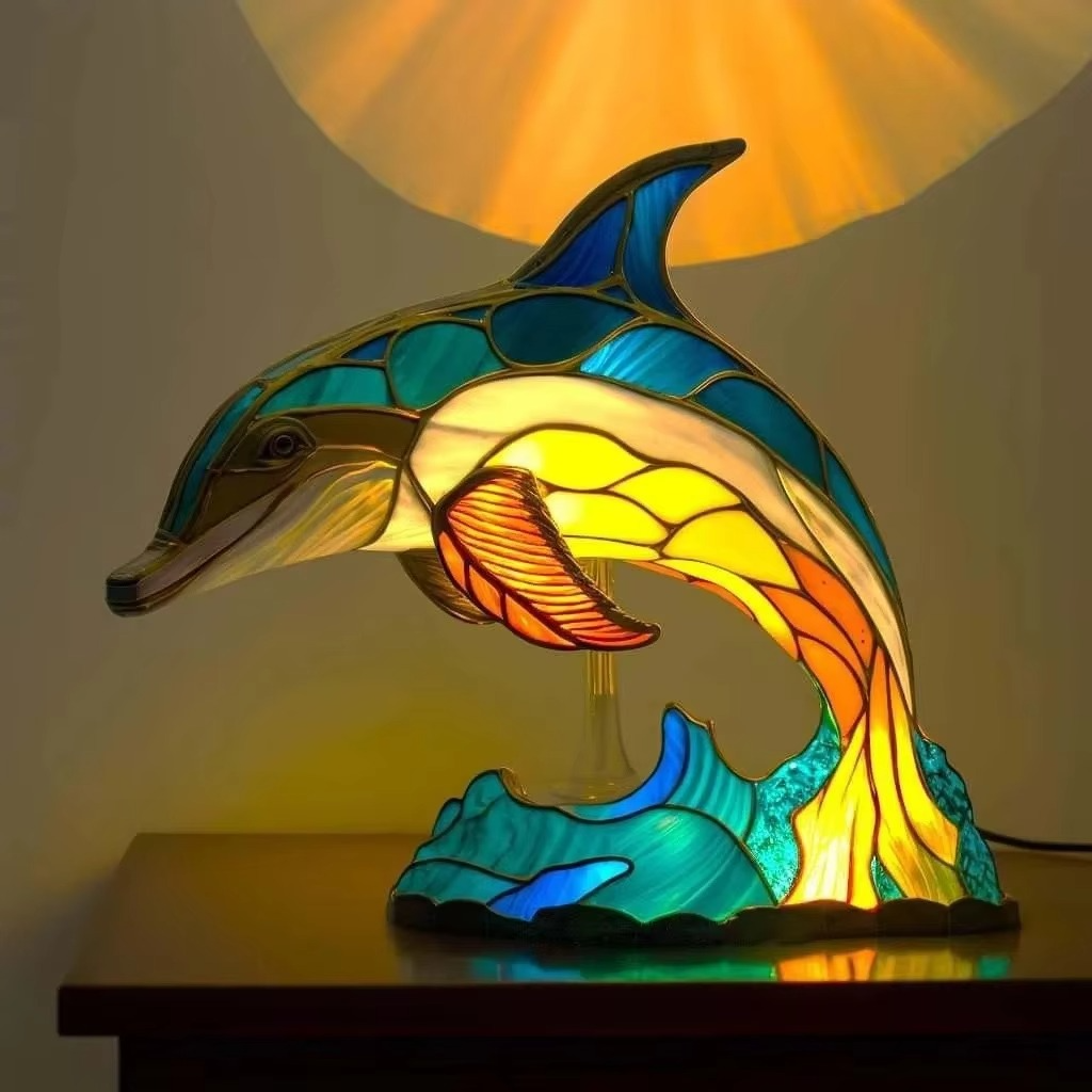 Moderne Tischlampe aus Buntglas