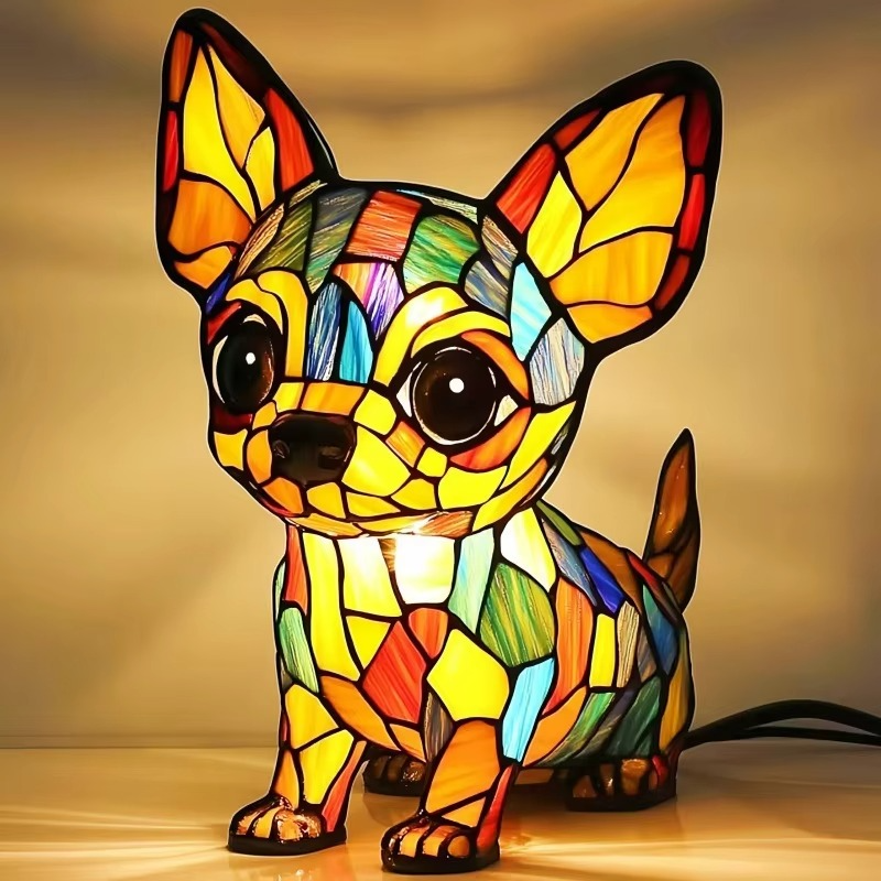 Hund Buntglas Katze Moderne Tischlampe