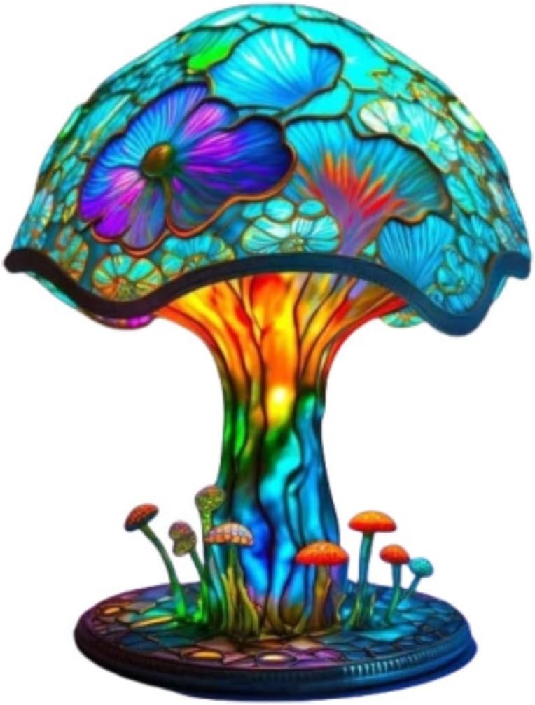 3D-Pilz-LED-Nachtlicht – Retro-Tischlampe aus Harz und Glas, farbenfrohe Dekoration für Zuhause/Büro/Kinderzimmer (Geschenkidee) 