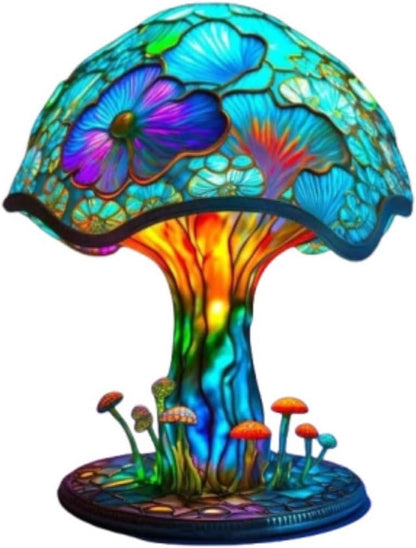 3D-Pilz-LED-Nachtlicht – Retro-Tischlampe aus Harz und Glas, farbenfrohe Dekoration für Zuhause/Büro/Kinderzimmer (Geschenkidee) 
