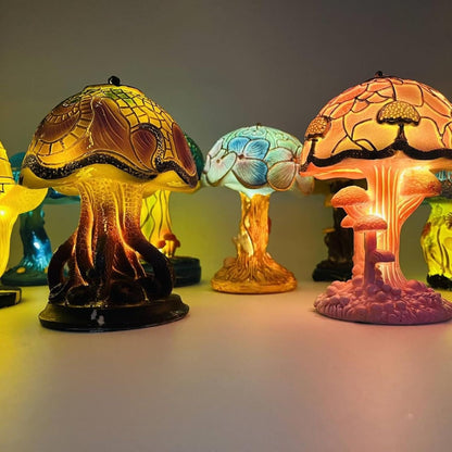 3D-Pilz-LED-Nachtlicht – Retro-Tischlampe aus Harz und Glas, farbenfrohe Dekoration für Zuhause/Büro/Kinderzimmer (Geschenkidee) 
