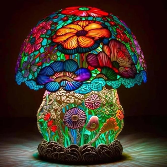 3D Mushroom LED Night Light - Retro Resin & Glass Desktop Lamp, Colorful Decor for Home/Office/Nursery (Gift Idea)