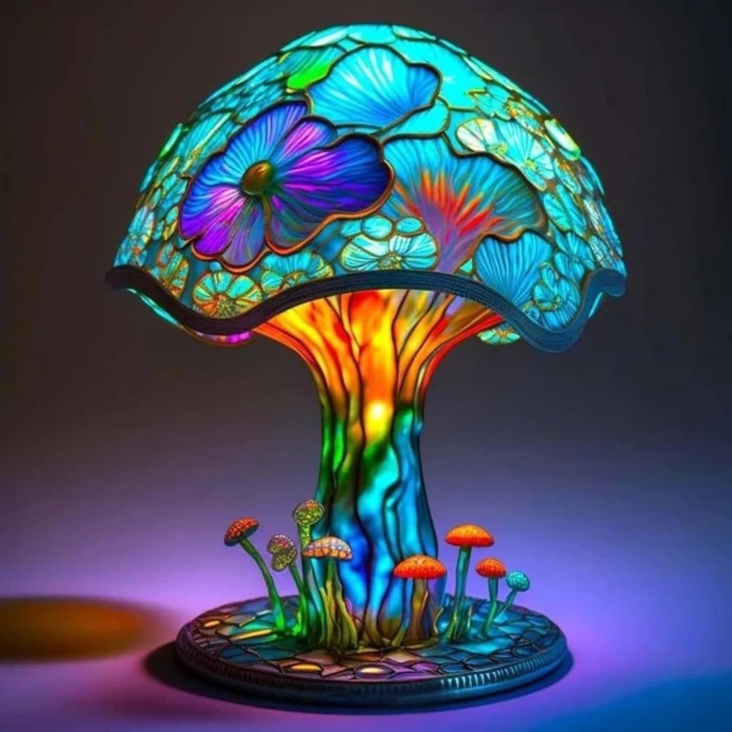 3D-Pilz-LED-Nachtlicht – Retro-Tischlampe aus Harz und Glas, farbenfrohe Dekoration für Zuhause/Büro/Kinderzimmer (Geschenkidee) 