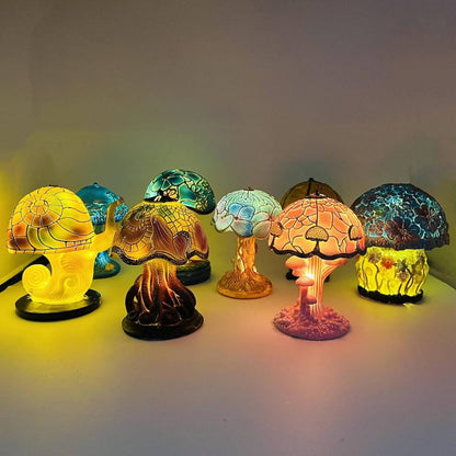 3D-Pilz-LED-Nachtlicht – Retro-Tischlampe aus Harz und Glas, farbenfrohe Dekoration für Zuhause/Büro/Kinderzimmer (Geschenkidee) 