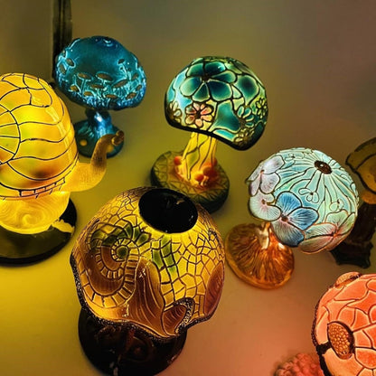 3D-Pilz-LED-Nachtlicht – Retro-Tischlampe aus Harz und Glas, farbenfrohe Dekoration für Zuhause/Büro/Kinderzimmer (Geschenkidee) 