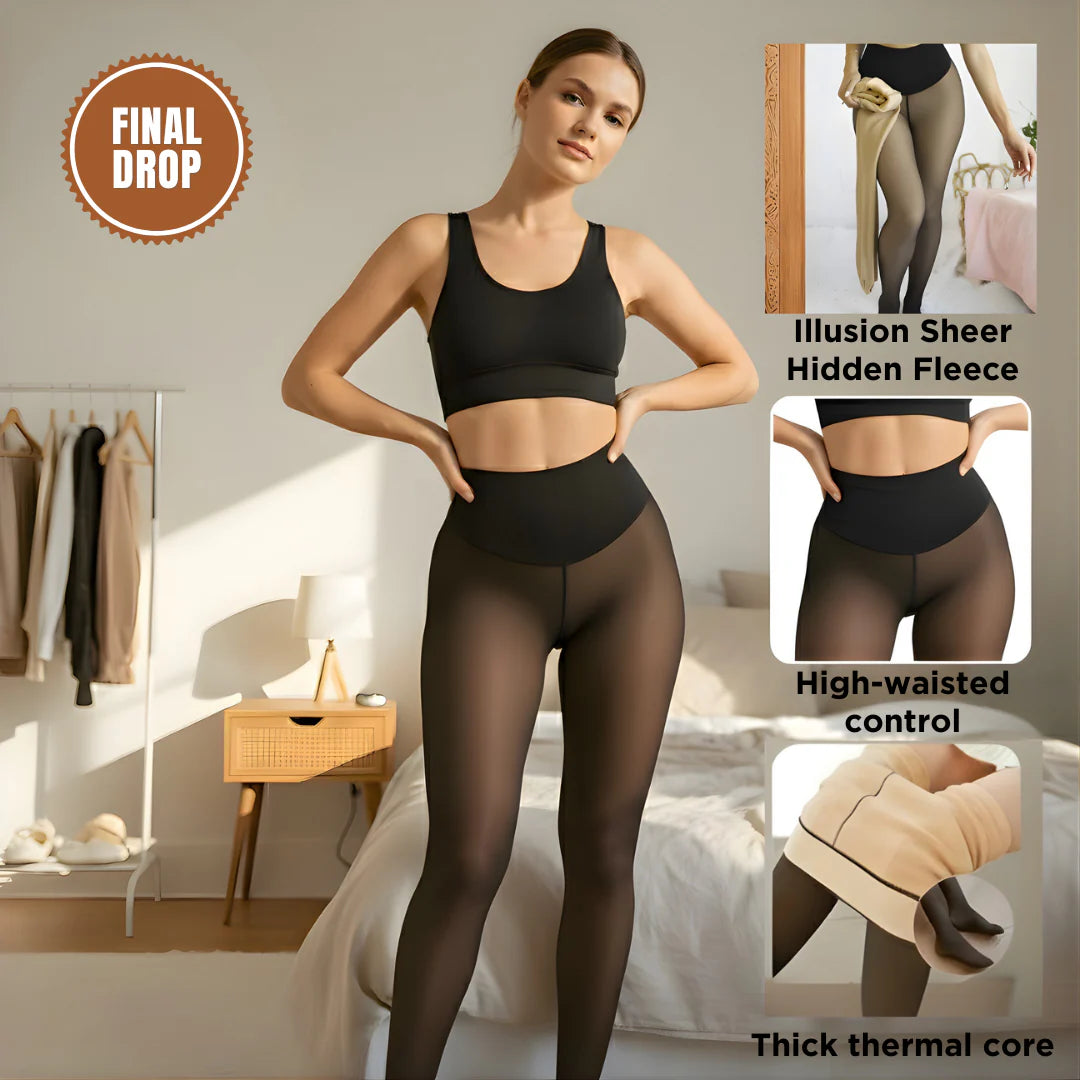 New Compression Band Model One-Seam Translucent Fleece Lined Tights