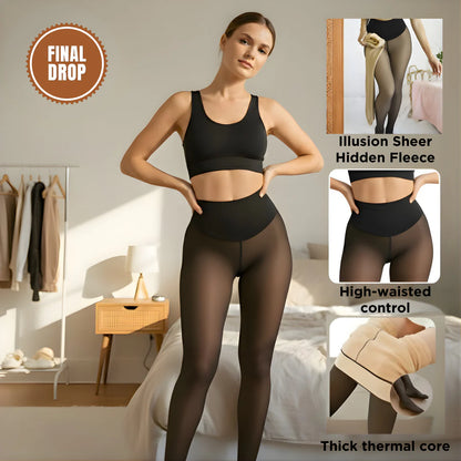 New Compression Band Model One-Seam Translucent Fleece Lined Tights