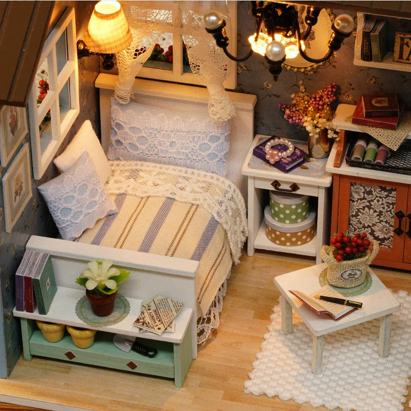 LED DIY Miniatur 3D Holzhaus Puppenhaus Bausatz