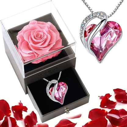 Ocean Heart Love Halskette mit Eternal Rose Schmuckschatulle 