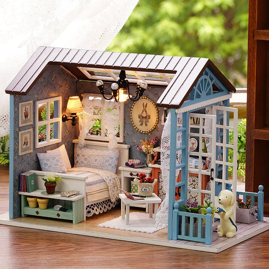 LED DIY Miniatur 3D Holzhaus Puppenhaus Bausatz