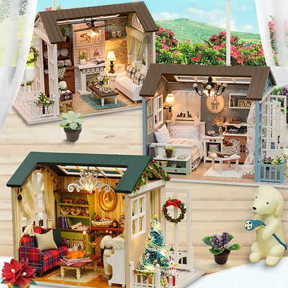 LED DIY Miniatur 3D Holzhaus Puppenhaus Bausatz