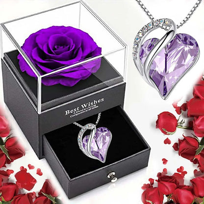 Ocean Heart Love Halskette mit Eternal Rose Schmuckschatulle 