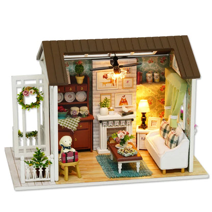 LED DIY Miniatur 3D Holzhaus Puppenhaus Bausatz