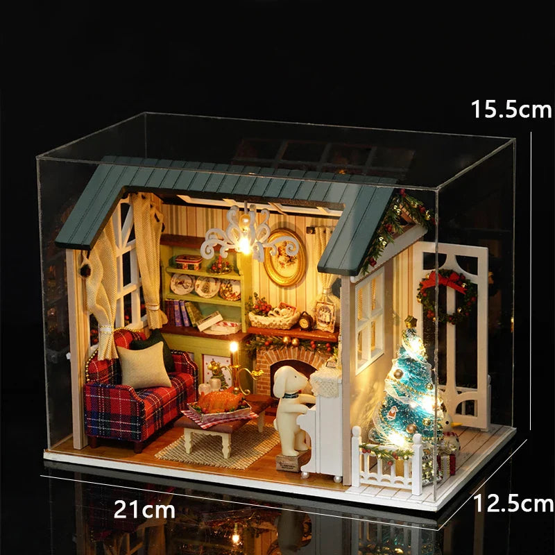 LED DIY Miniatur 3D Holzhaus Puppenhaus Bausatz