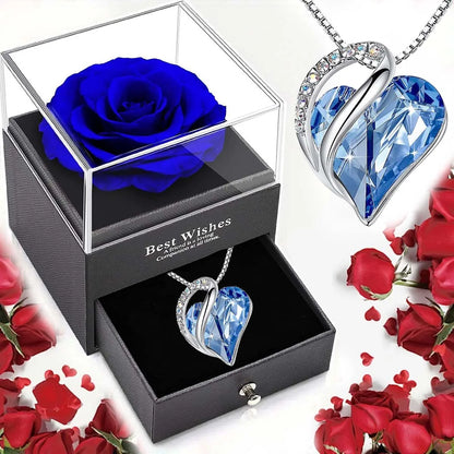 Ocean Heart Love Halskette mit Eternal Rose Schmuckschatulle 