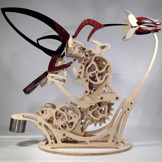 FlutterWood™ Kinetische Skulptur – Handgefertigter Kolibri aus Holz in Bewegung