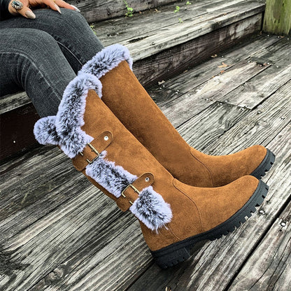 Women's mid-calf snow boots with thick faux fur lining