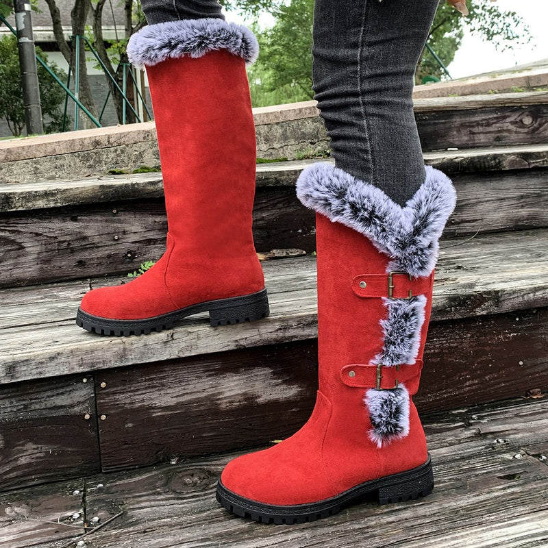 Women's mid-calf snow boots with thick faux fur lining