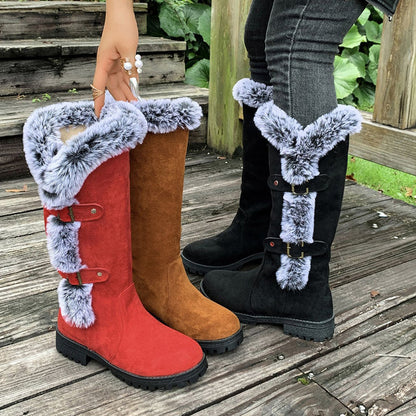 Women's mid-calf snow boots with thick faux fur lining