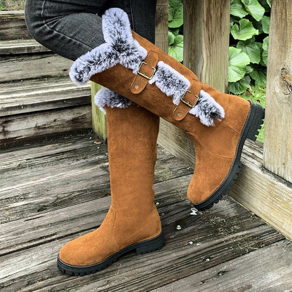 Women's mid-calf snow boots with thick faux fur lining