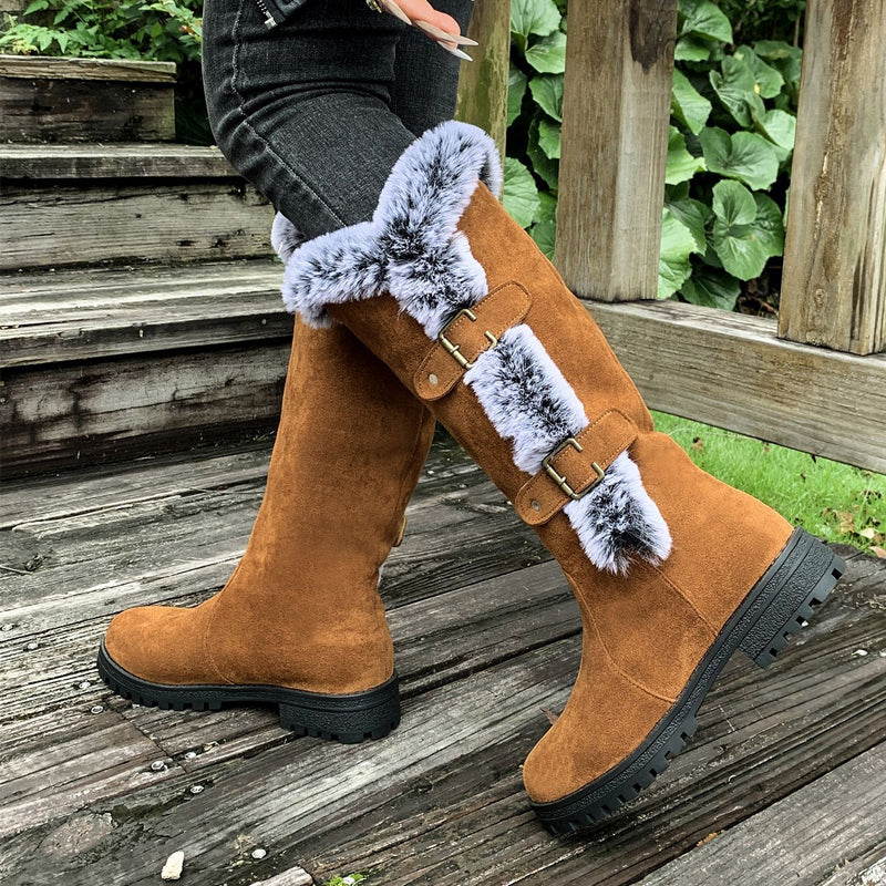 Women's mid-calf snow boots with thick faux fur lining