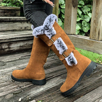 Women's mid-calf snow boots with thick faux fur lining