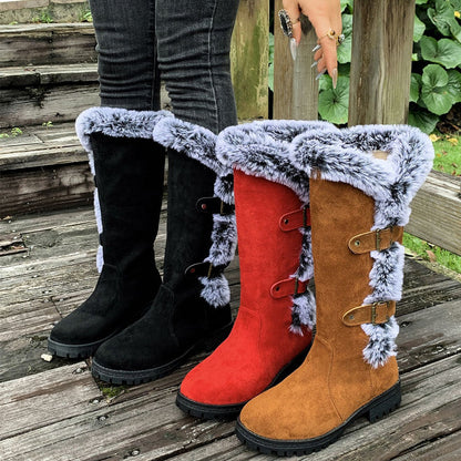 Women's mid-calf snow boots with thick faux fur lining