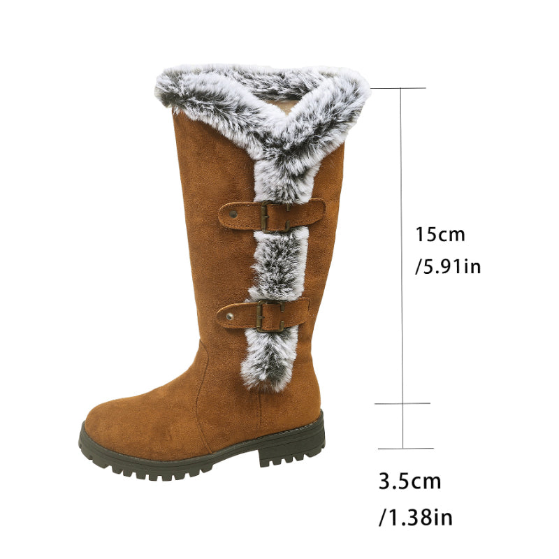 Women's mid-calf snow boots with thick faux fur lining