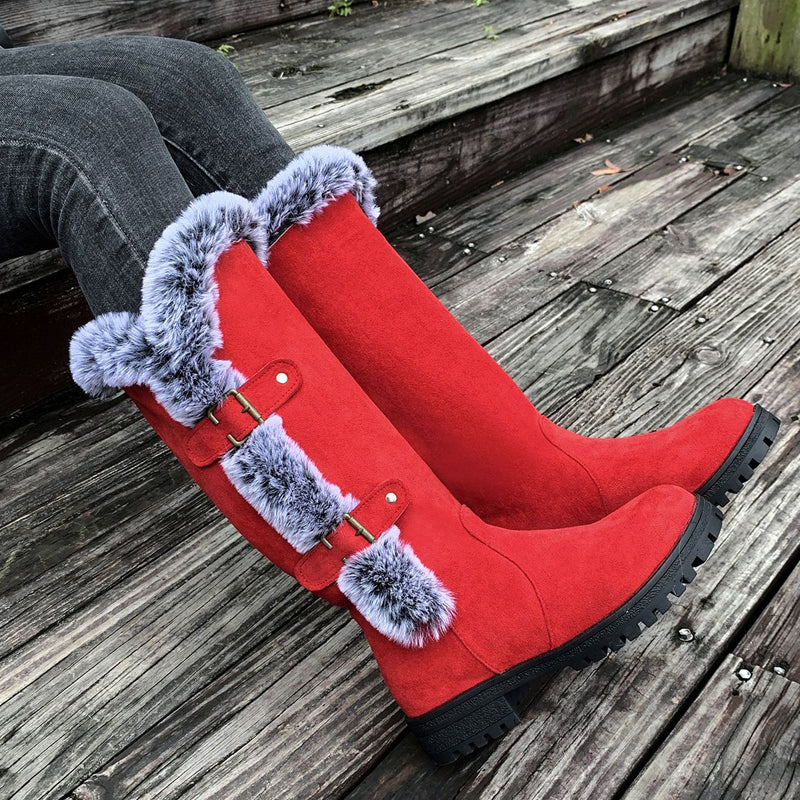 Women's mid-calf snow boots with thick faux fur lining