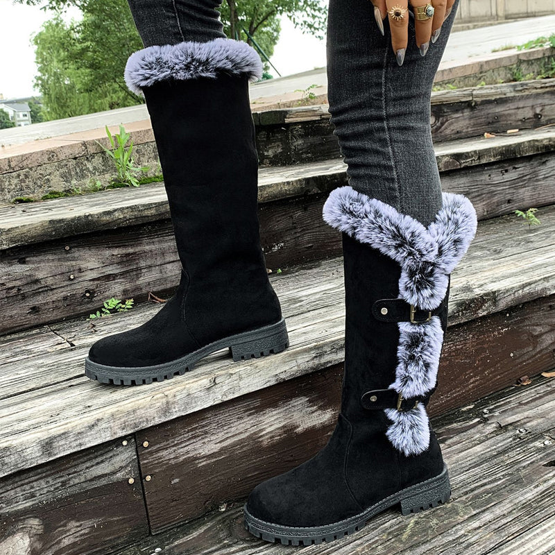 Women's mid-calf snow boots with thick faux fur lining