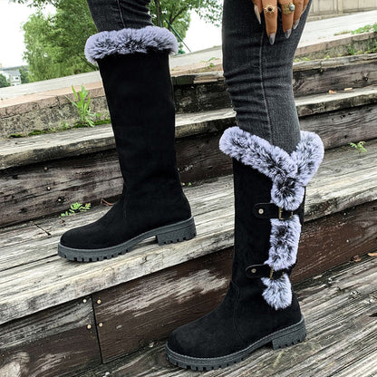Women's mid-calf snow boots with thick faux fur lining