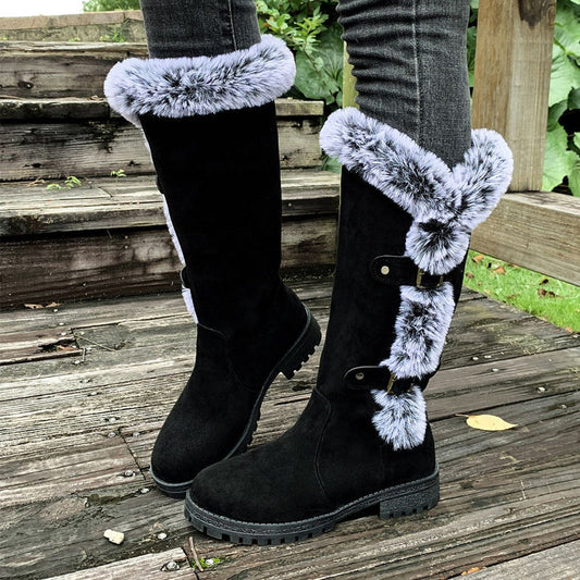 Women's mid-calf snow boots with thick faux fur lining