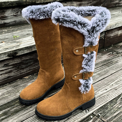 Women's mid-calf snow boots with thick faux fur lining