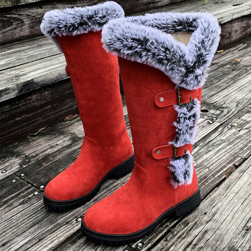 Women's mid-calf snow boots with thick faux fur lining